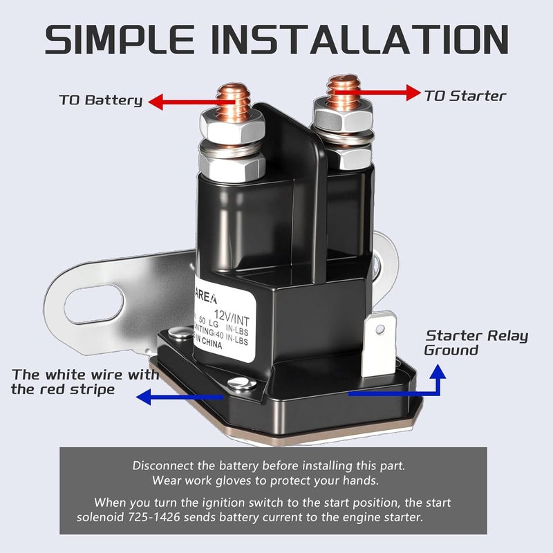 JTAREA 725-1426 Solenoid 12V Lawn Mower Starter Solenoids Replacement Parts for MTD 925-1426 725-1426A 925-1426A 725-0771 925-0771 Snapper 18817 75671 Toro 112-0309 - Image 4